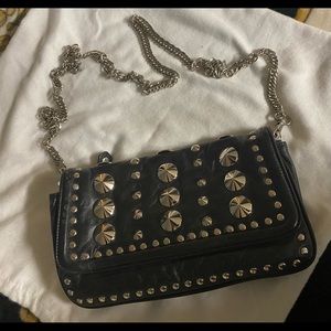 Be&D Silver Studded Small Black Purse Chain Strap